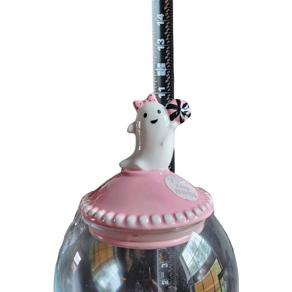 Pink Halloween Ghost Girl W/Candy & Bow Glass Candy jar/Treat Jar NWT Viral - Picture 9 of 10